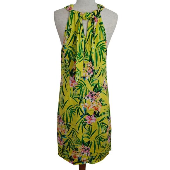 Tommy Bahama Floral Print Halter Dress Size Large Linen Twist Front Tropical - Picture 6 of 10